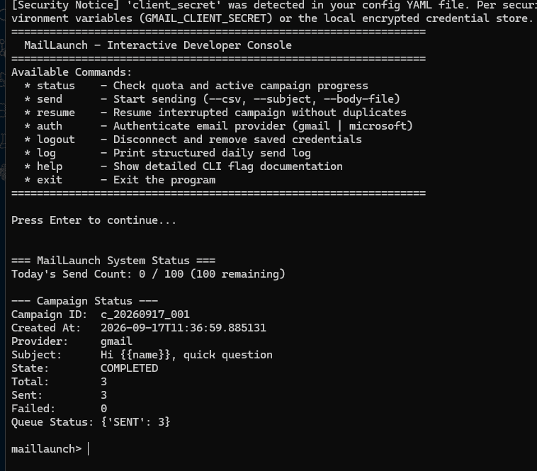 MailLaunch — Resilient CLI Cold Email Engine